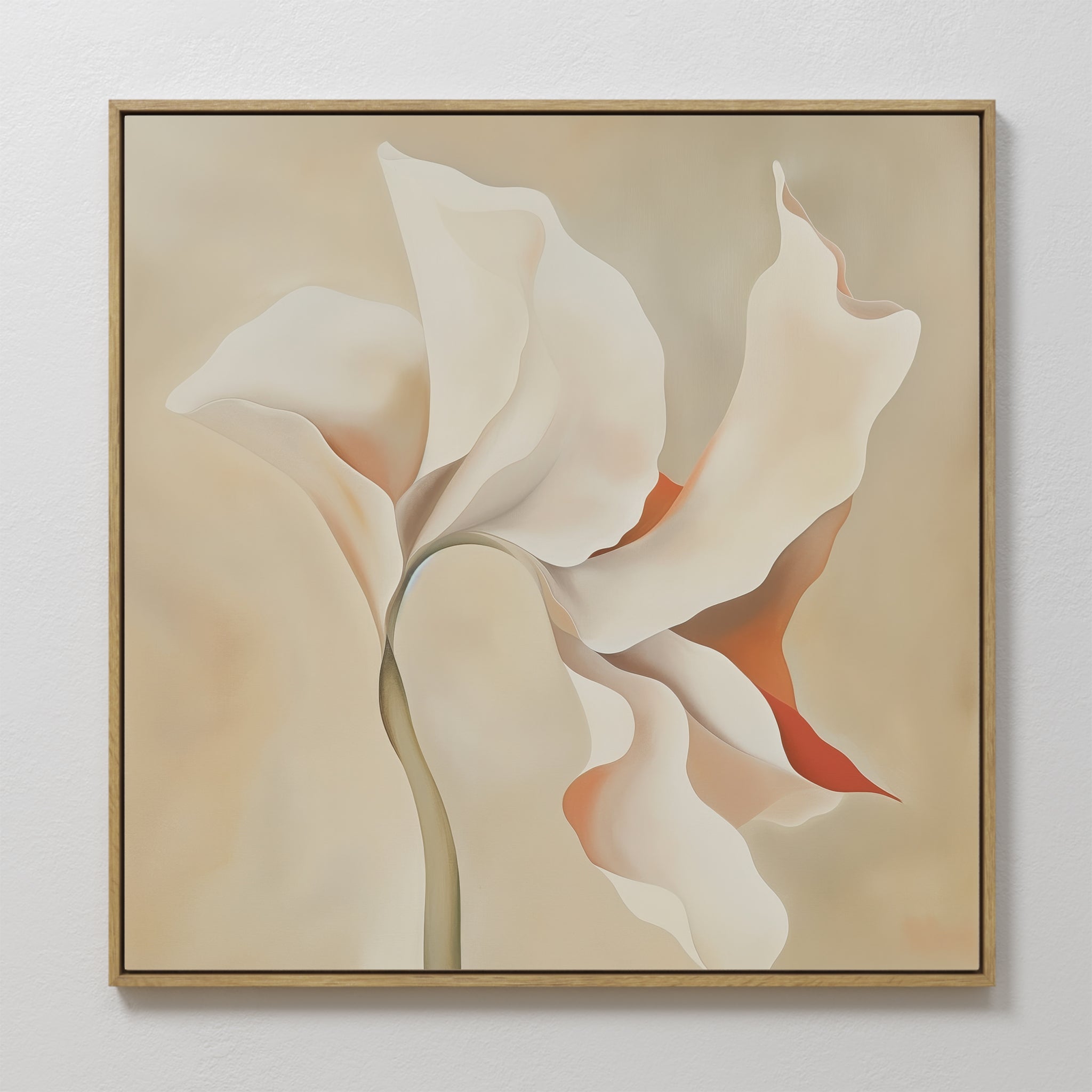 Whisper of Petals – beige and white botanical canvas wall art print by Aspire Prints