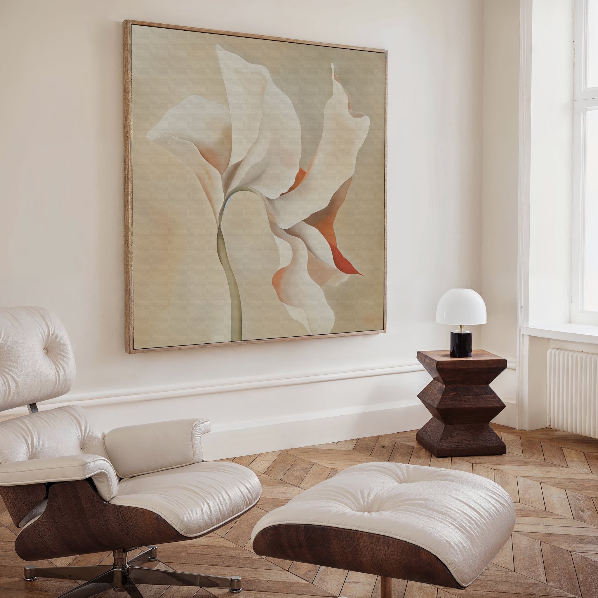 Whisper of Petals – beige and white botanical canvas wall art print by Aspire Prints