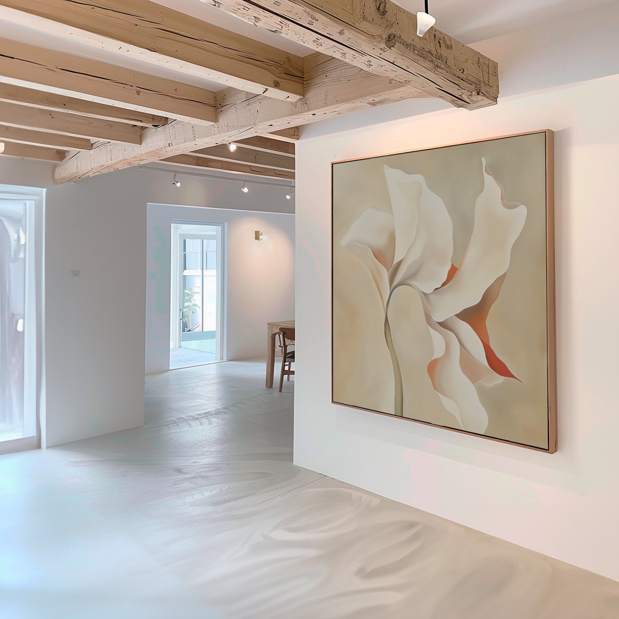 Whisper of Petals – beige and white botanical canvas wall art print by Aspire Prints