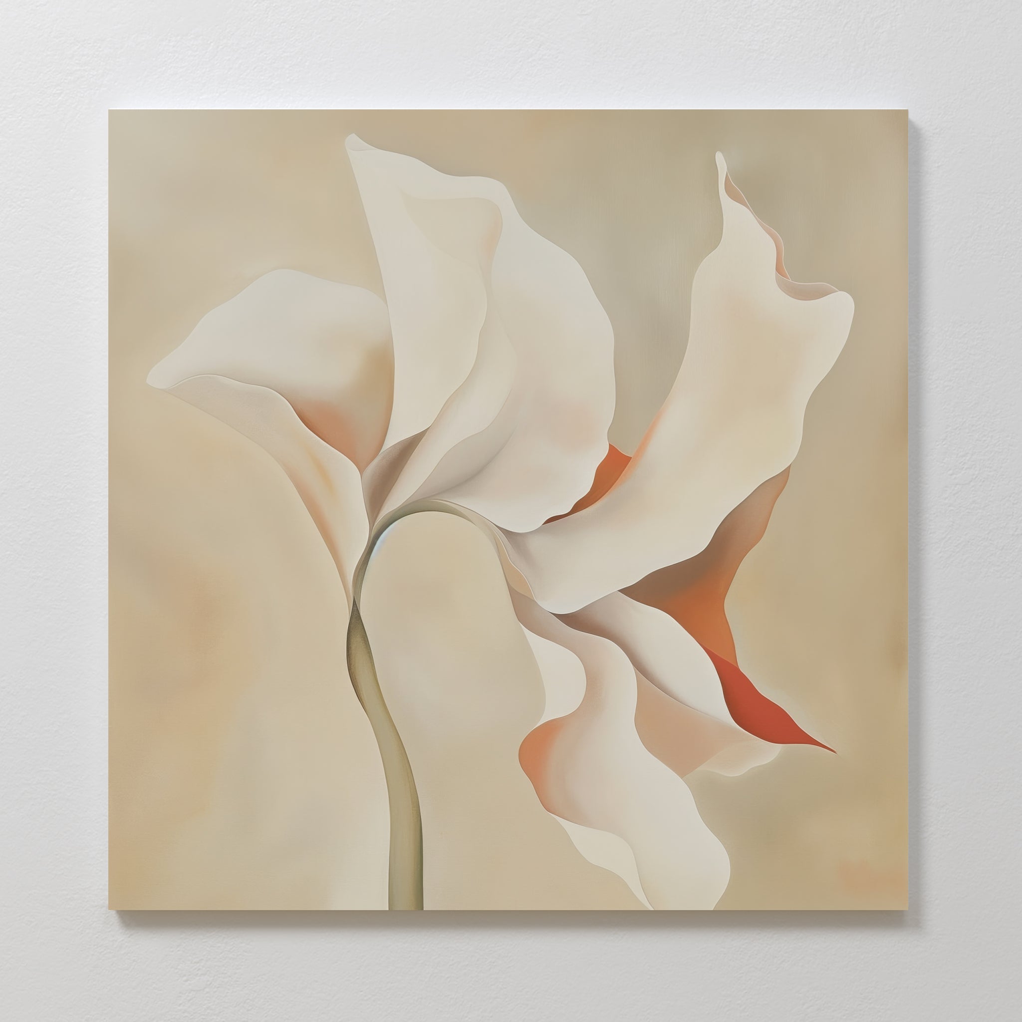 Whisper of Petals – beige and white botanical canvas wall art print by Aspire Prints