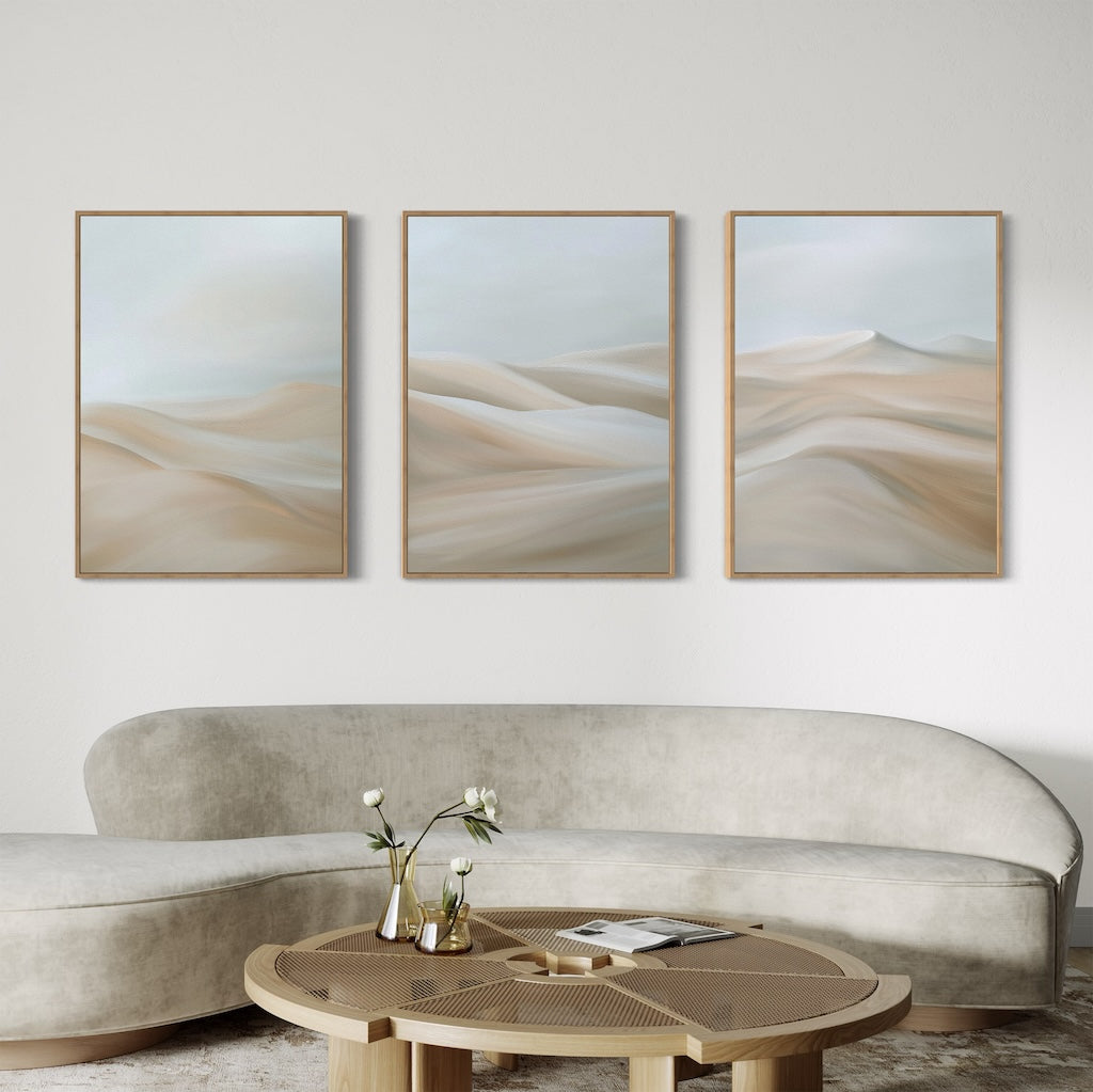 Whispers of the Dunes – Set of 3 Canvas Prints set of 3 – beige and white landscape canvas wall art by Aspire Prints