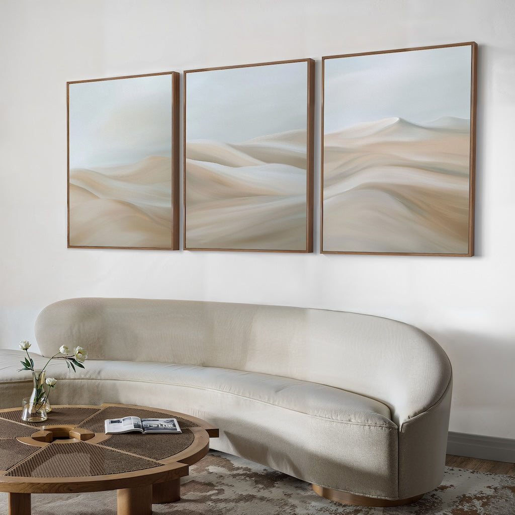Whispers of the Dunes – Set of 3 Canvas Prints set of 3 – beige and white landscape canvas wall art by Aspire Prints