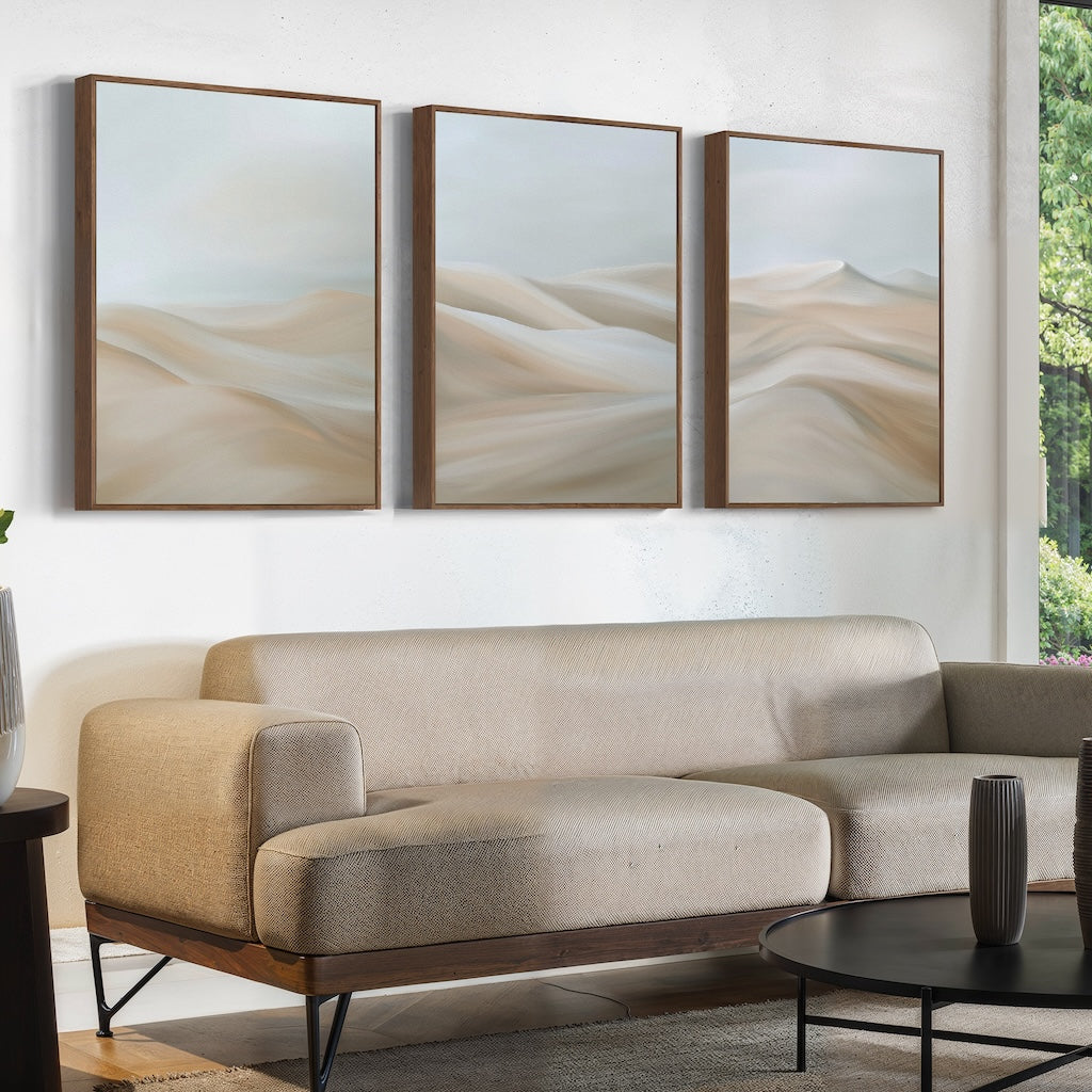 Whispers of the Dunes – Set of 3 Canvas Prints set of 3 – beige and white landscape canvas wall art by Aspire Prints