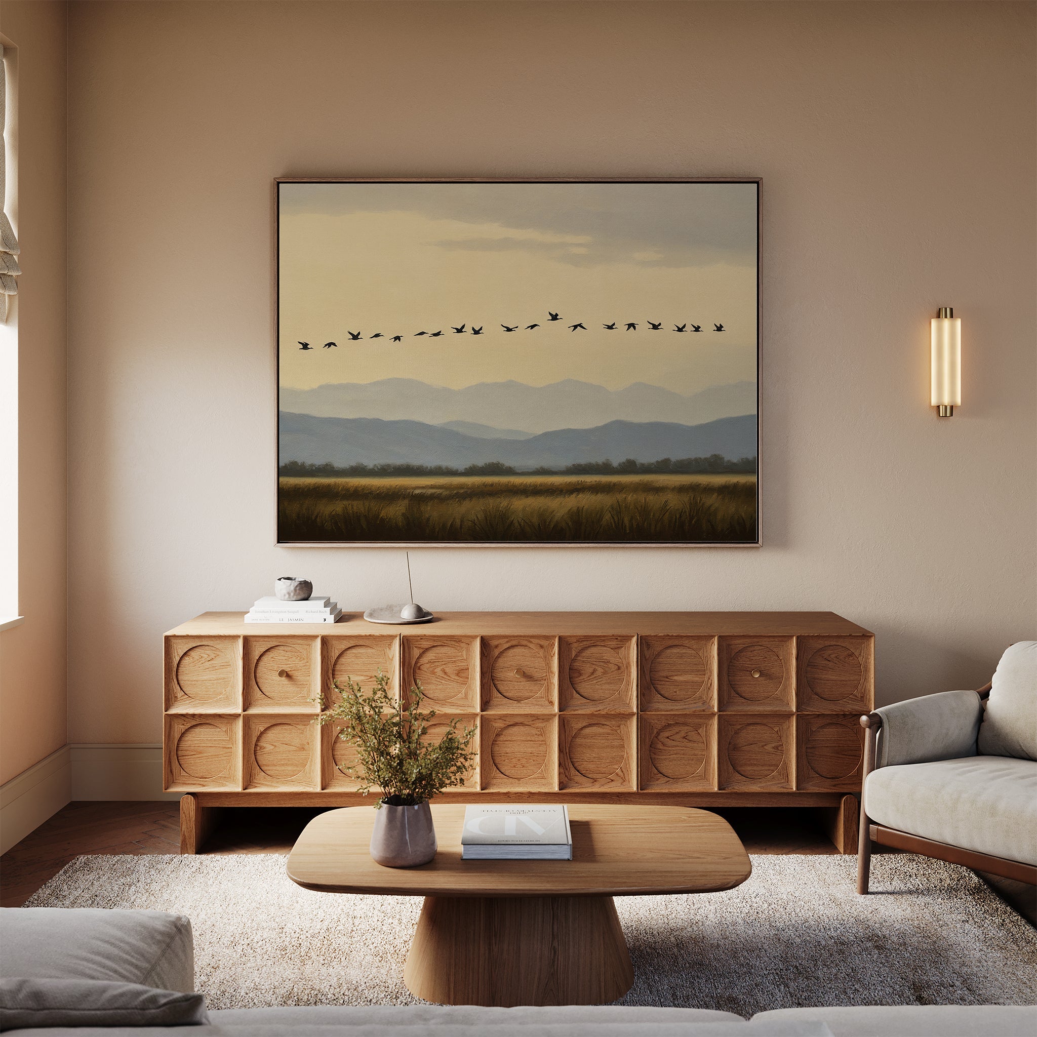 Wings Over the Quiet Valley Canvas Print – neutral-toned vintage canvas wall art print by Aspire Prints