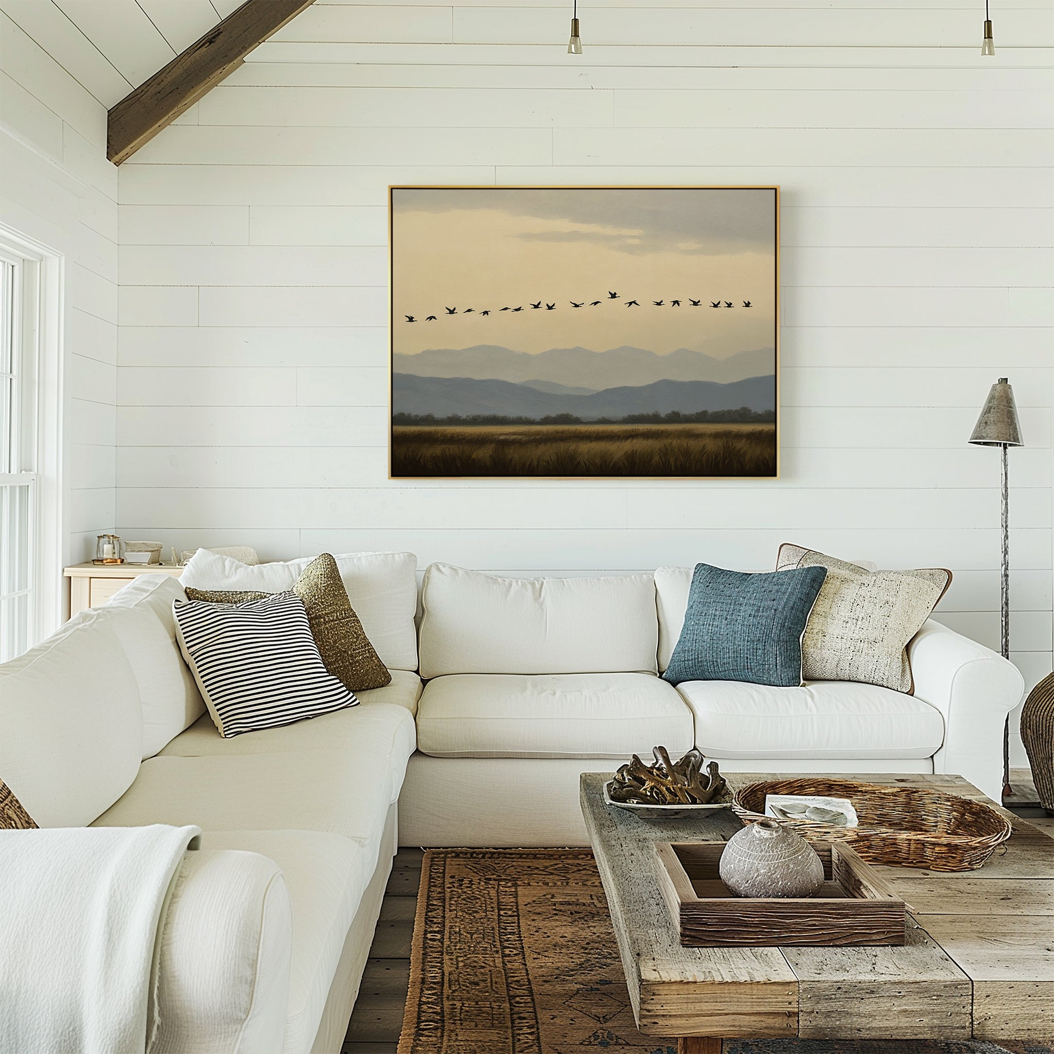 Wings Over the Quiet Valley Canvas Print – neutral-toned vintage canvas wall art print by Aspire Prints