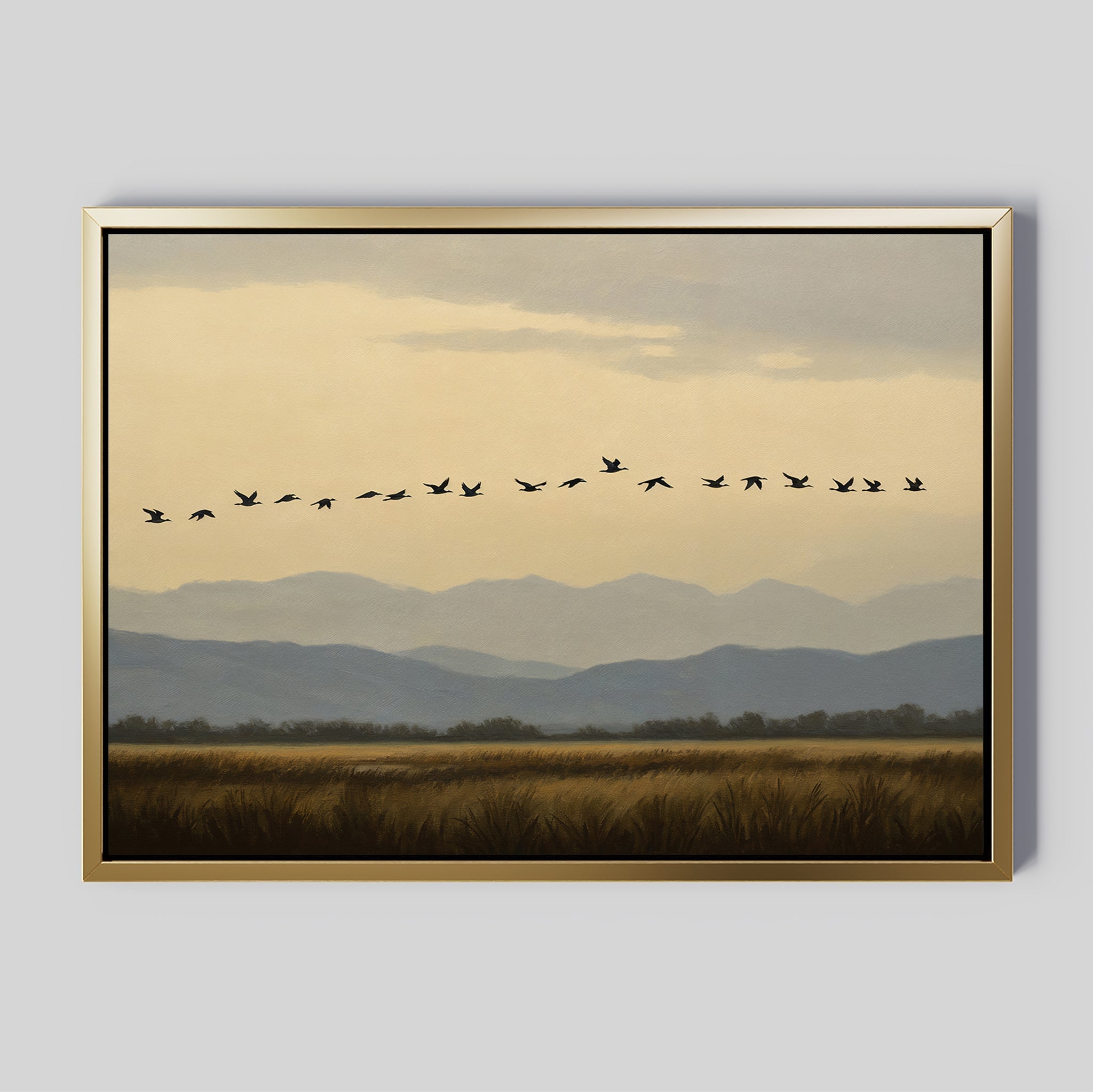 Wings Over the Quiet Valley Canvas Print – neutral-toned vintage canvas wall art print by Aspire Prints