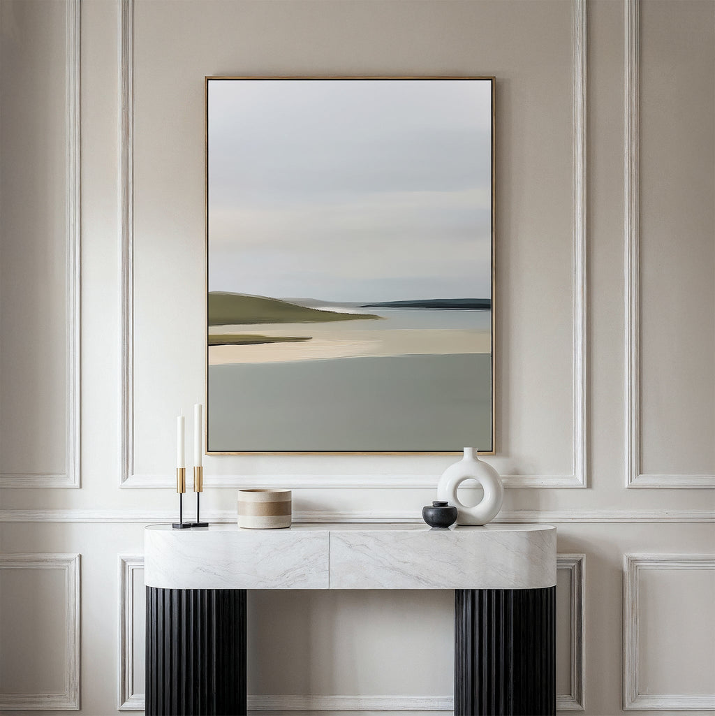 Whispers of the Far Coast Canvas Wall Art – neutral-toned coastal canvas wall art print by Aspire Prints