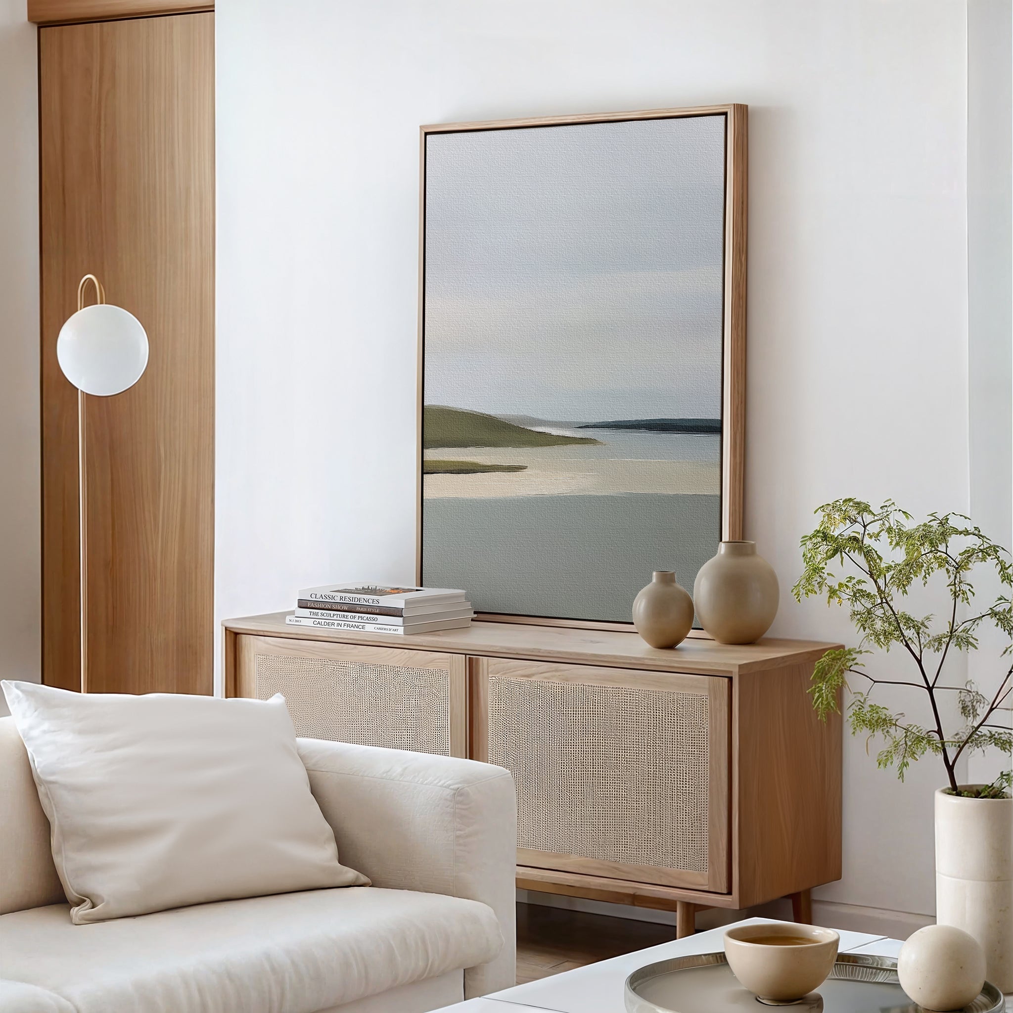 Whispers of the Far Coast Canvas Wall Art – neutral-toned coastal canvas wall art print by Aspire Prints