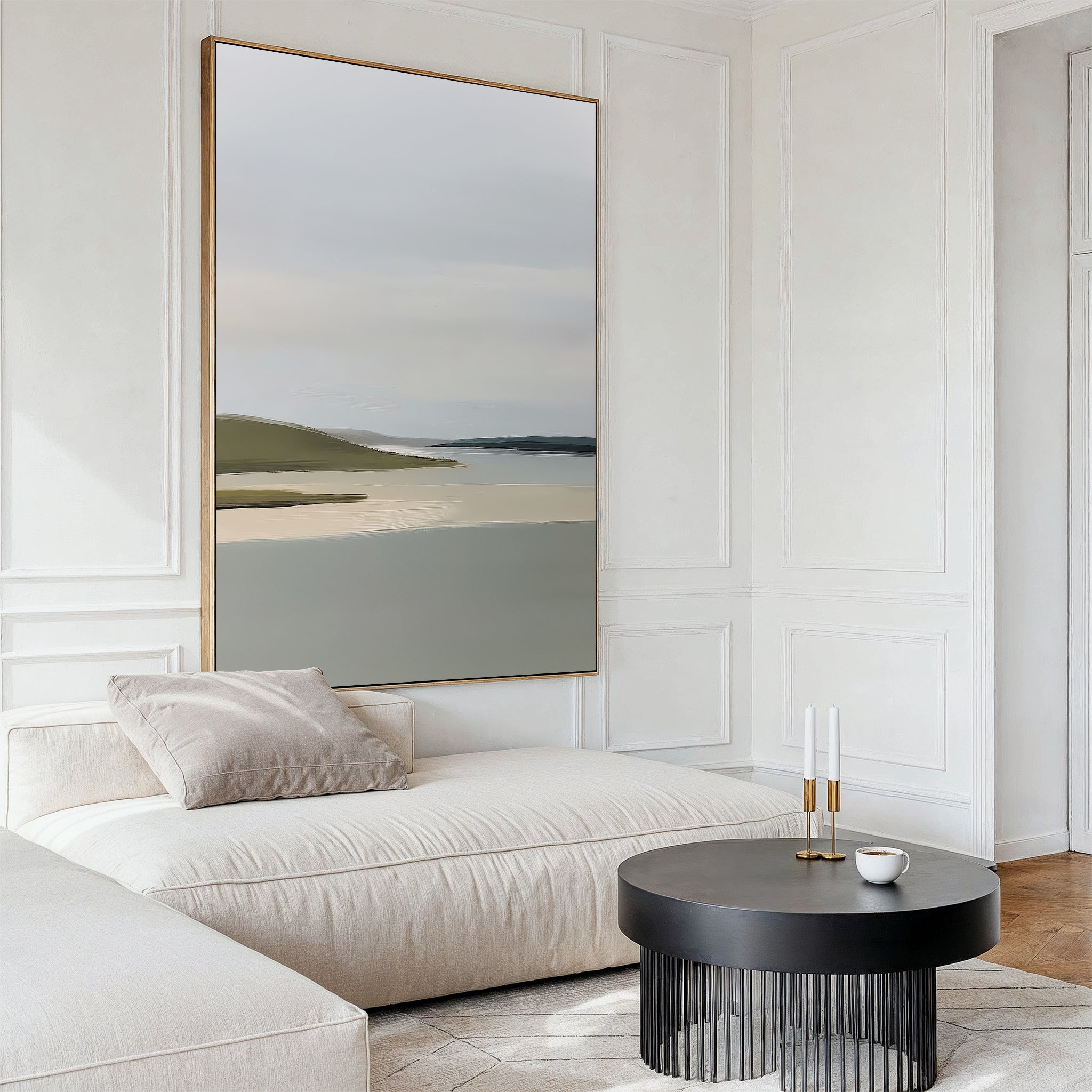 Whispers of the Far Coast Canvas Wall Art – neutral-toned coastal canvas wall art print by Aspire Prints