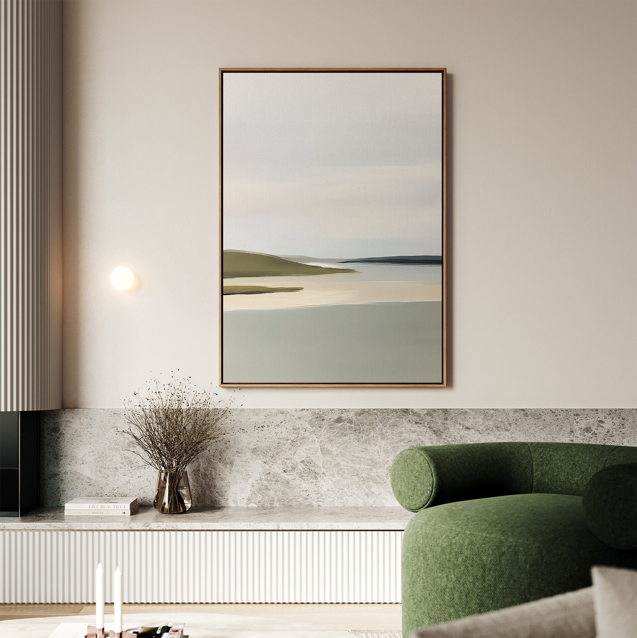 Whispers of the Far Coast Canvas Wall Art – neutral-toned coastal canvas wall art print by Aspire Prints