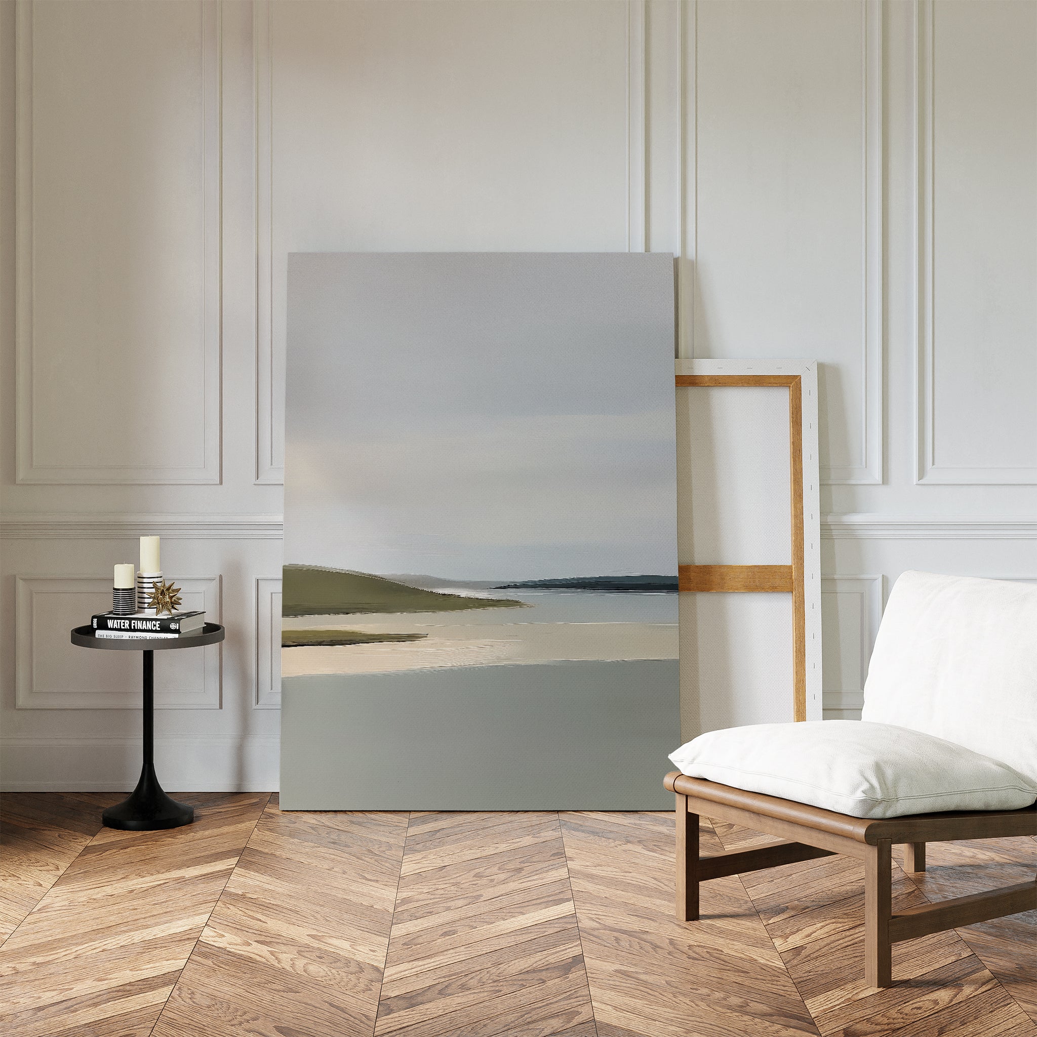 Whispers of the Far Coast Canvas Wall Art – neutral-toned coastal canvas wall art print by Aspire Prints