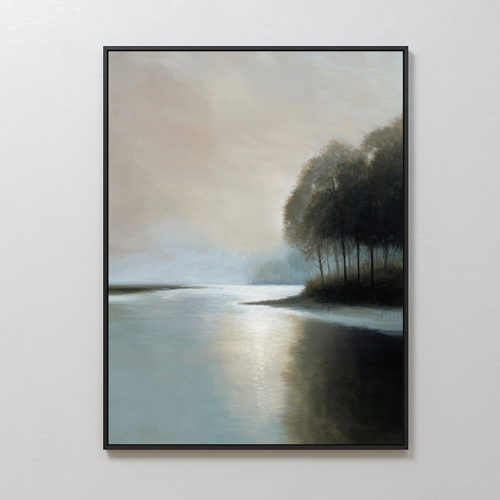 Whispers Across Still Water – neutral-toned vintage canvas wall art print by Aspire Prints