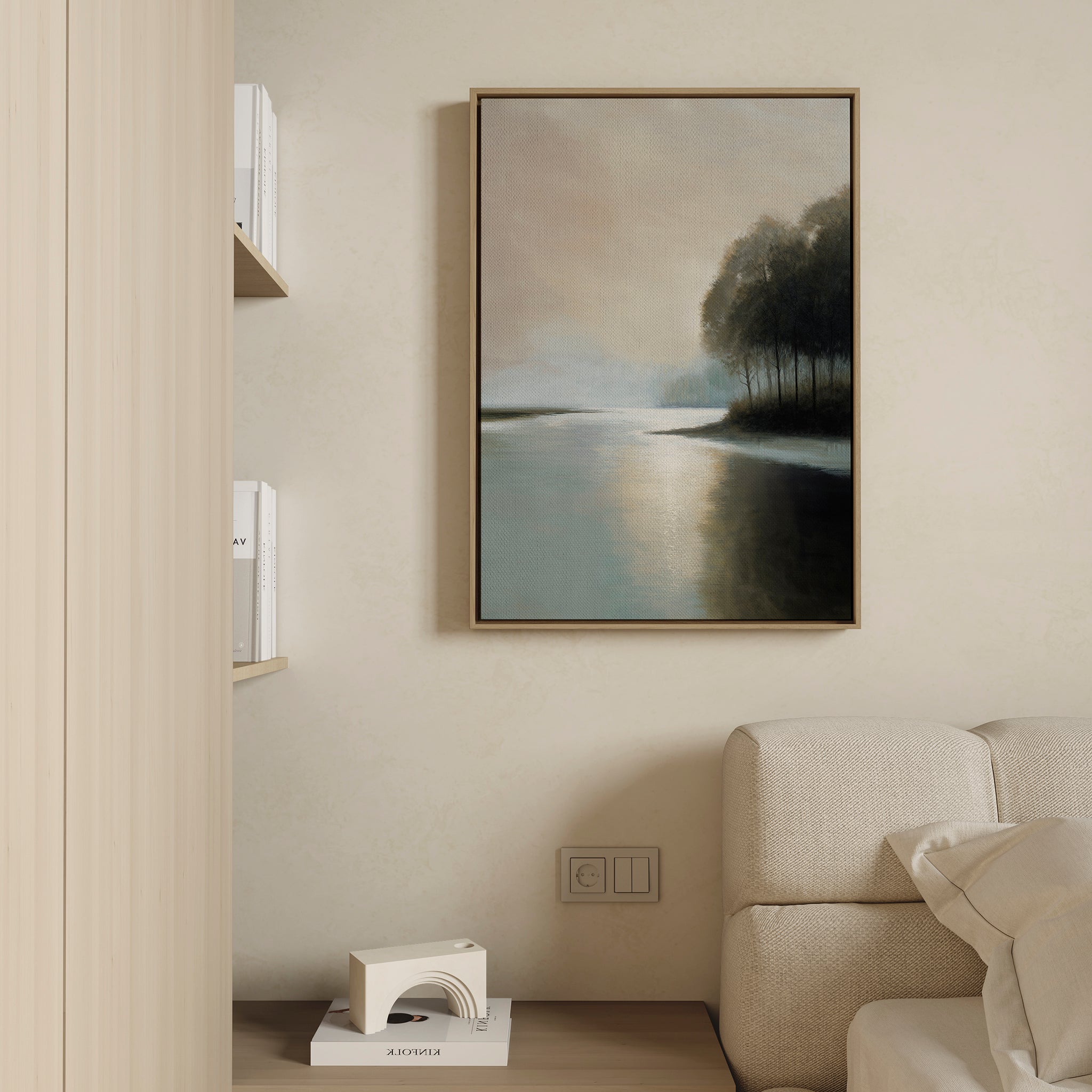 Whispers Across Still Water – neutral-toned vintage canvas wall art print by Aspire Prints