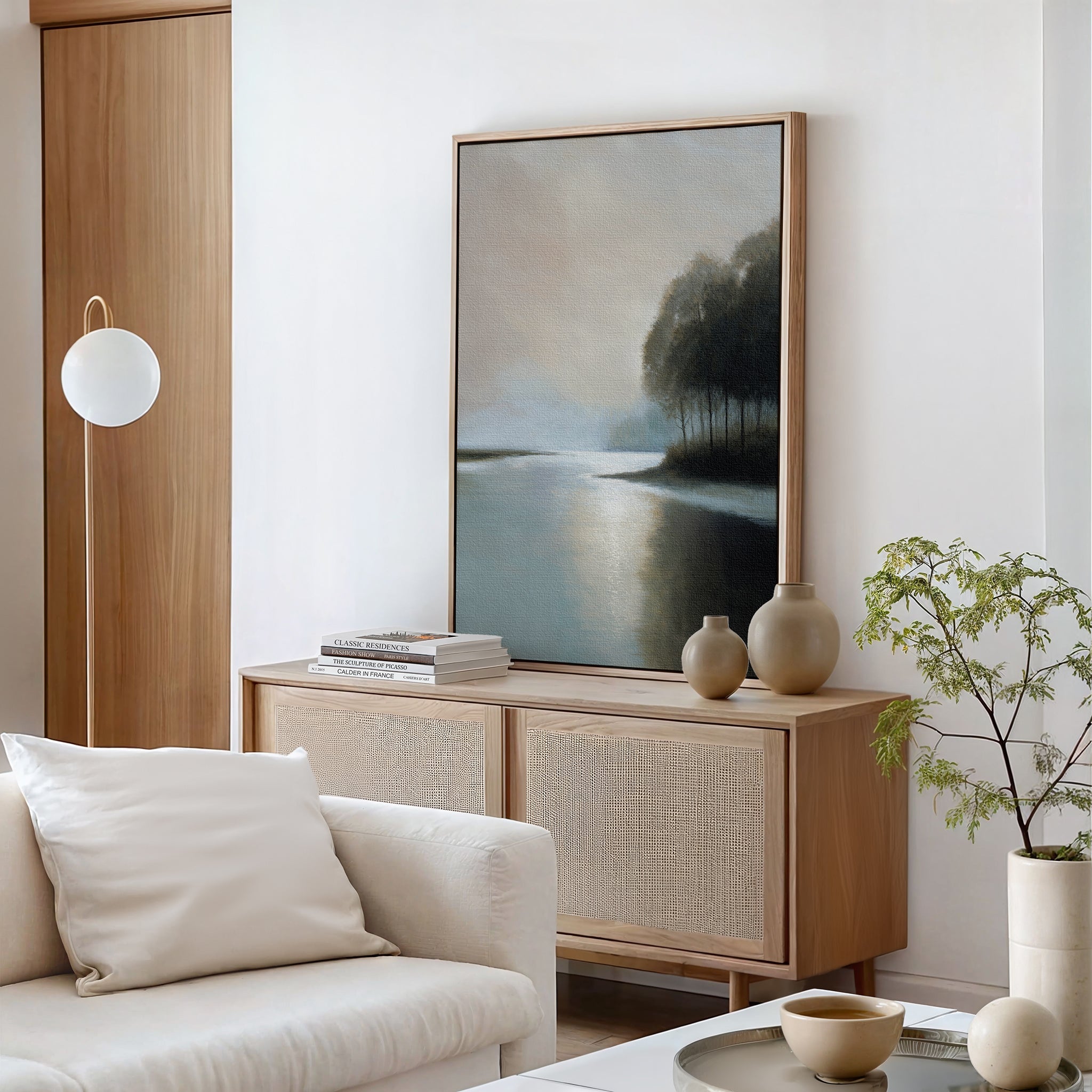 Whispers Across Still Water – neutral-toned vintage canvas wall art print by Aspire Prints