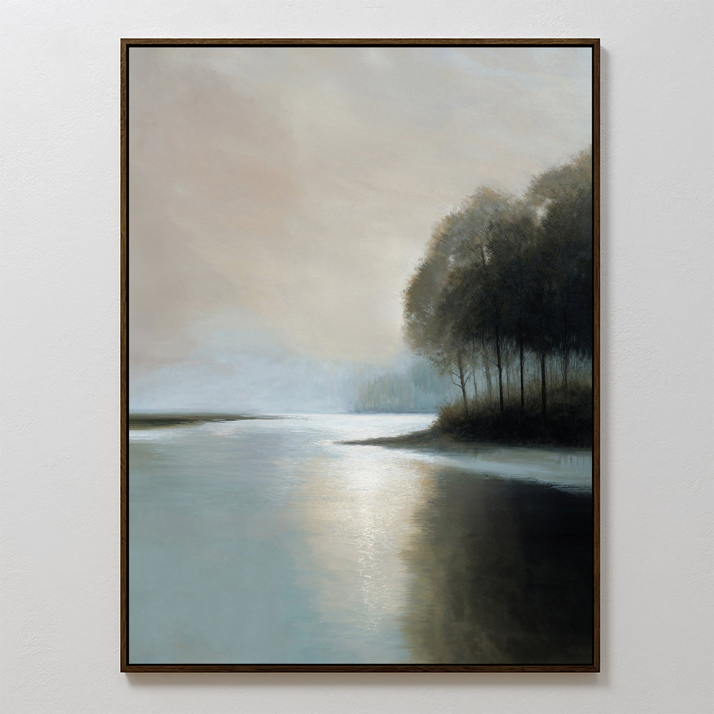 Whispers Across Still Water – neutral-toned vintage canvas wall art print by Aspire Prints