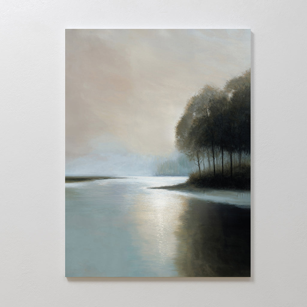 Whispers Across Still Water – neutral-toned vintage canvas wall art print by Aspire Prints