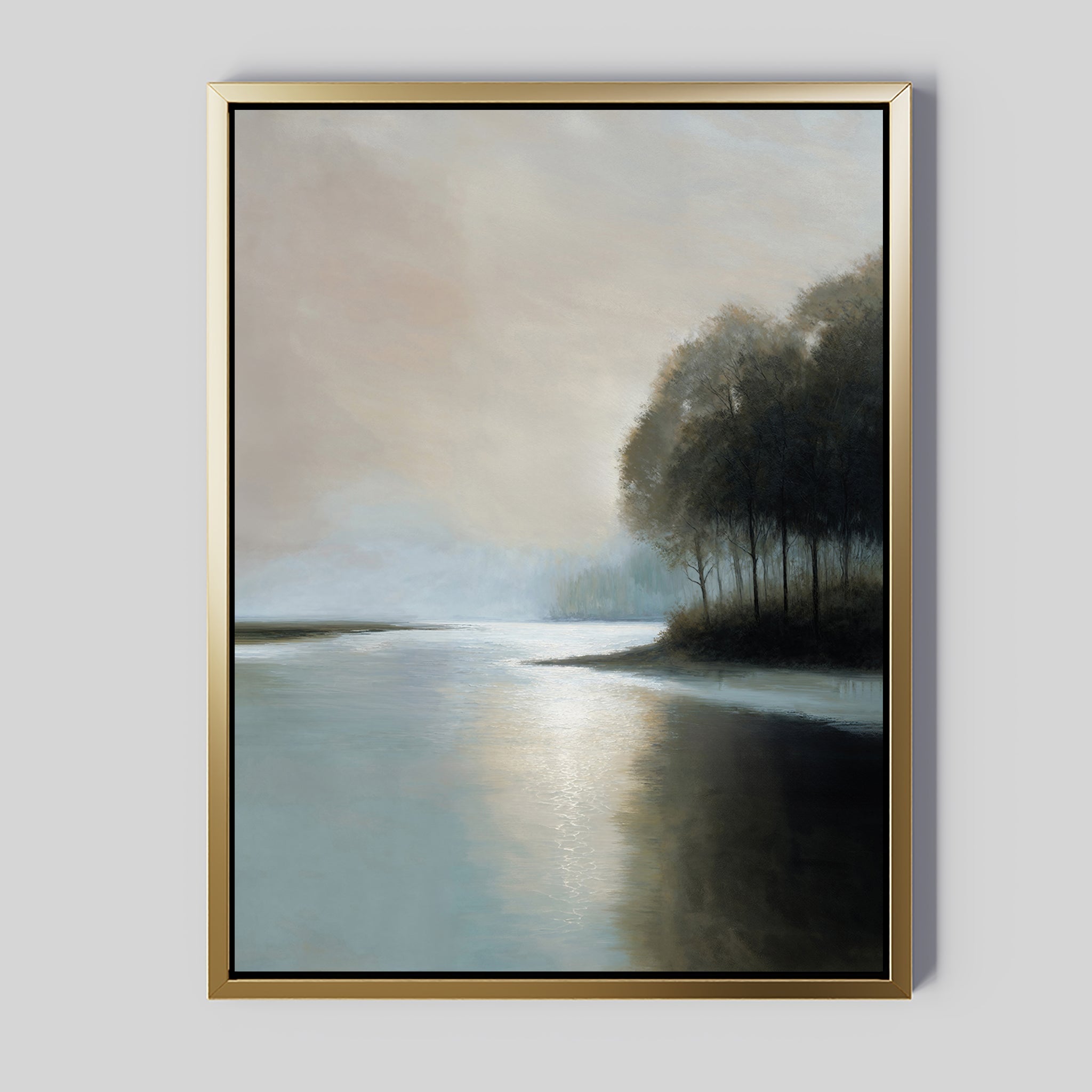 Whispers Across Still Water – neutral-toned vintage canvas wall art print by Aspire Prints
