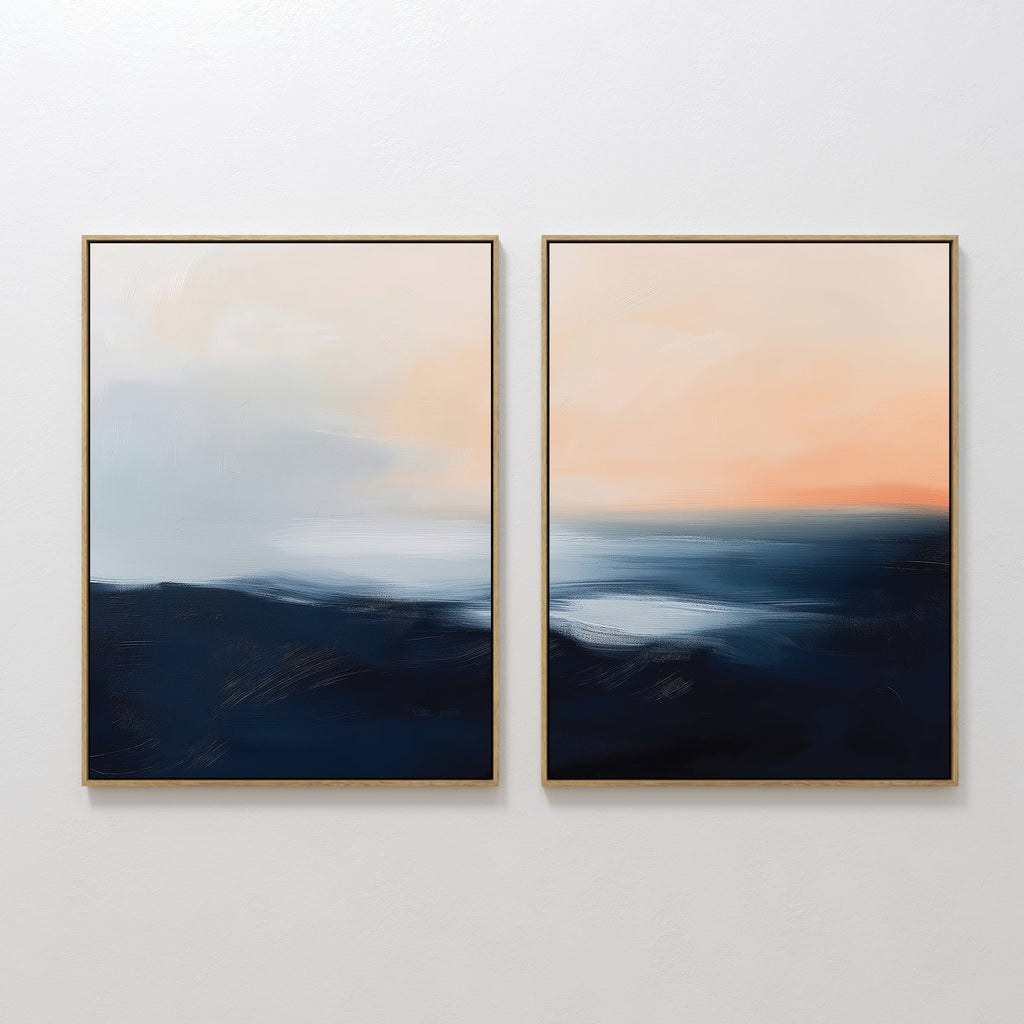 Twilight Horizon Diptych – Set of 2 Canvas Prints set of 2 – neutral-toned coastal canvas wall art by Aspire Prints