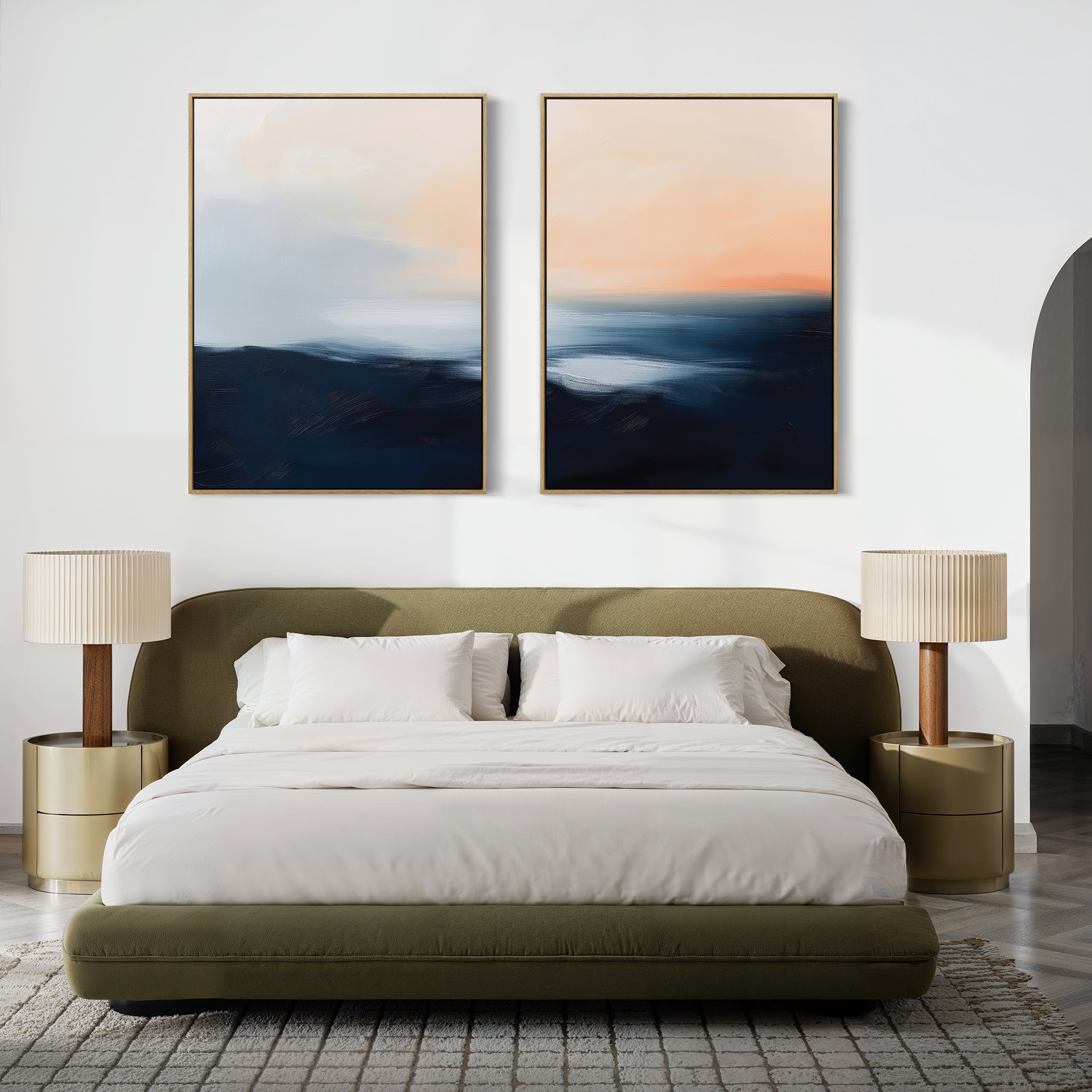 Twilight Horizon Diptych – Set of 2 Canvas Prints set of 2 – neutral-toned coastal canvas wall art by Aspire Prints