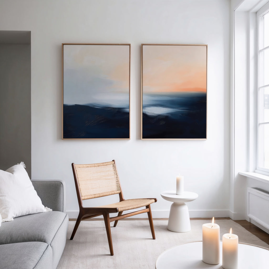 Twilight Horizon Diptych – Set of 2 Canvas Prints set of 2 – neutral-toned coastal canvas wall art by Aspire Prints