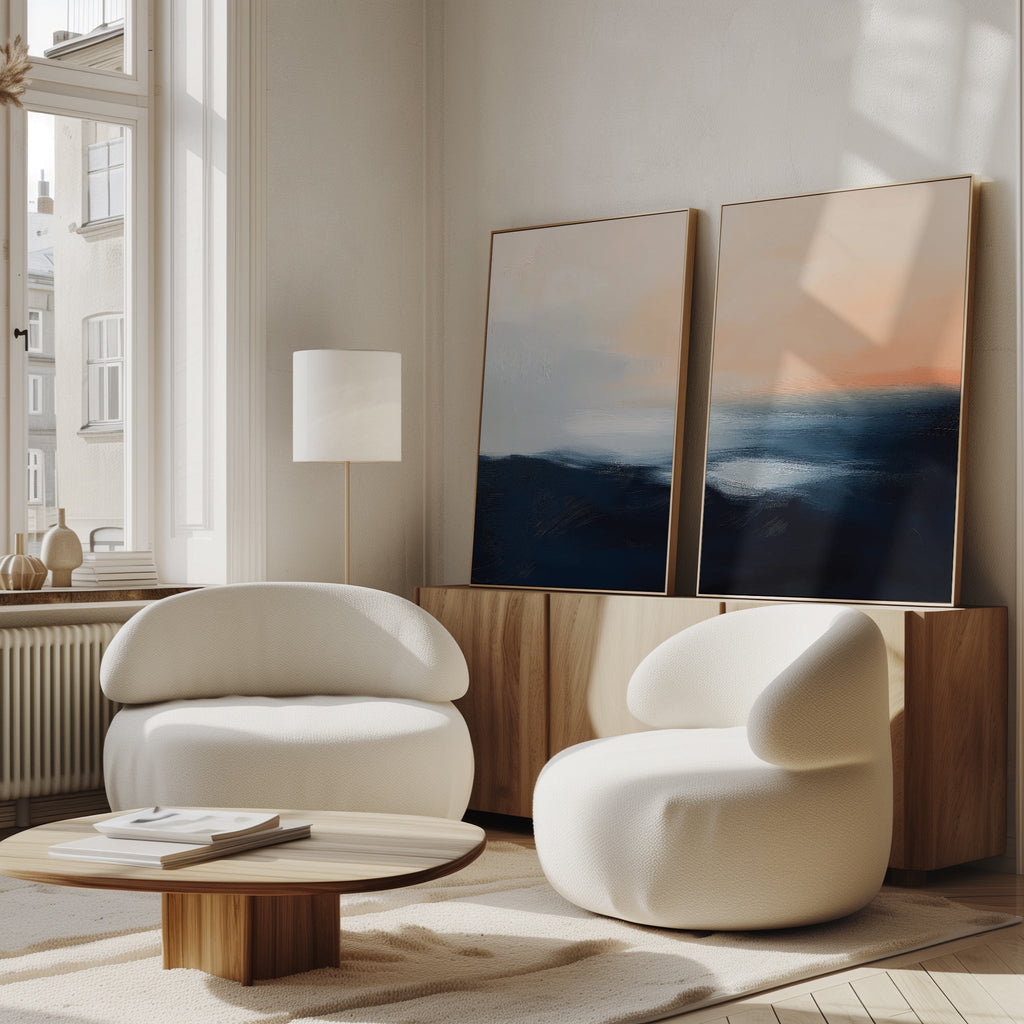 Twilight Horizon Diptych – Set of 2 Canvas Prints set of 2 – neutral-toned coastal canvas wall art by Aspire Prints