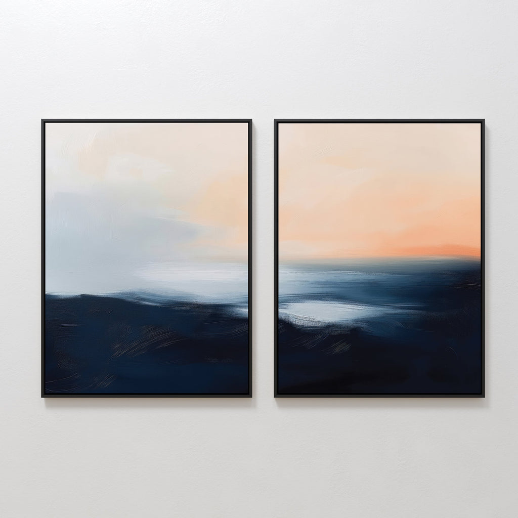 Twilight Horizon Diptych – Set of 2 Canvas Prints set of 2 – neutral-toned coastal canvas wall art by Aspire Prints