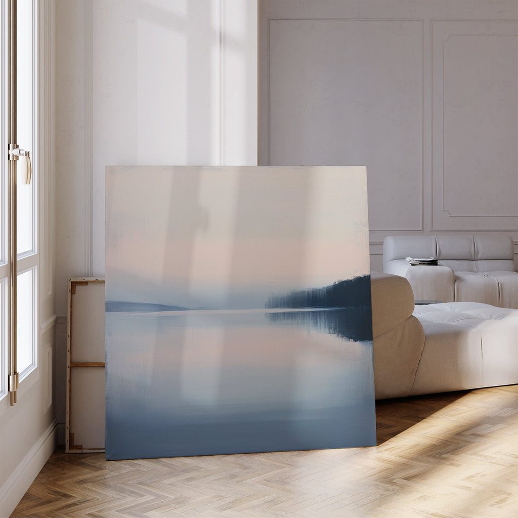 Whispers Across Still Water – blue coastal canvas wall art print by Aspire Prints