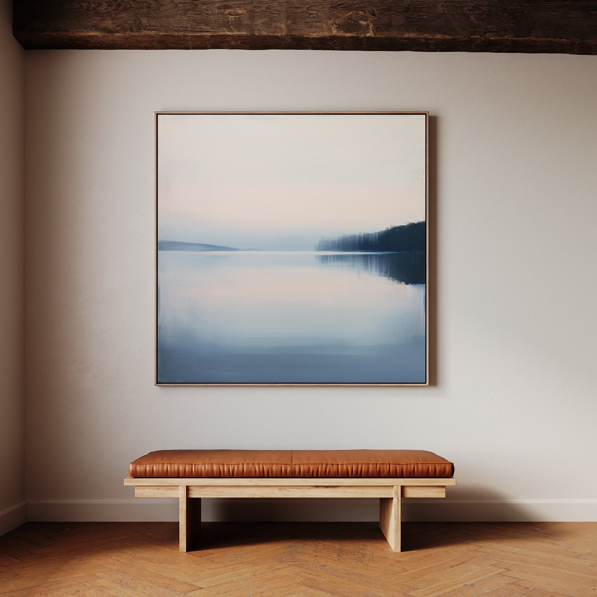 Whispers Across Still Water – blue coastal canvas wall art print by Aspire Prints