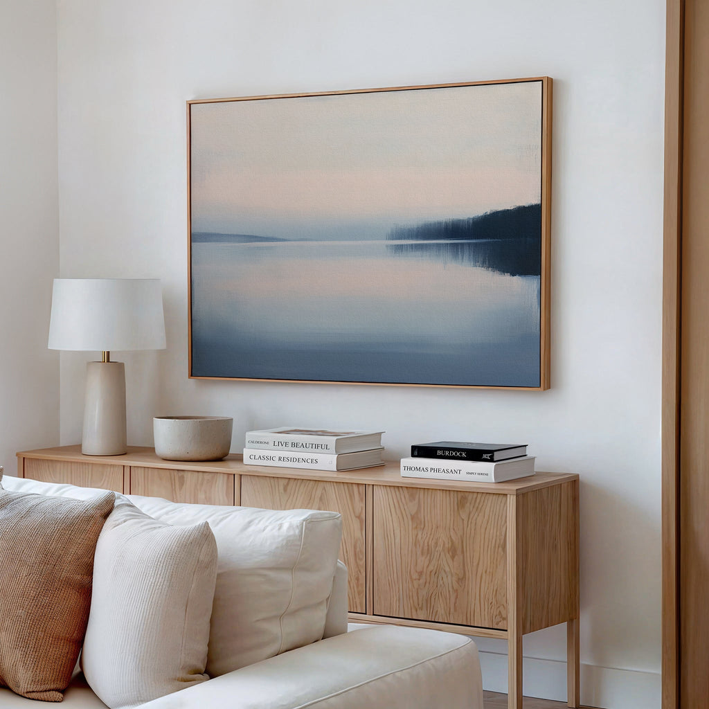 Whispers of the Still Lake – blue coastal canvas wall art print by Aspire Prints