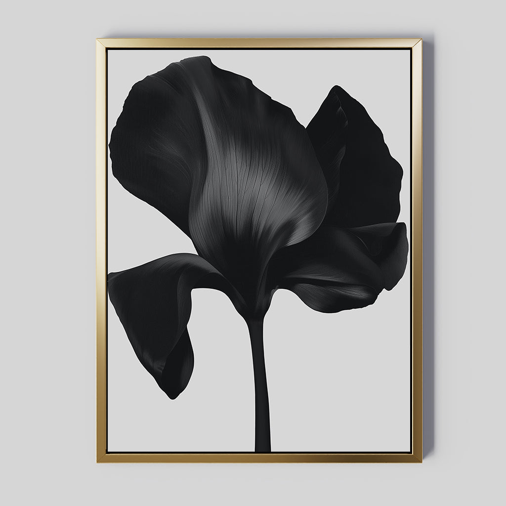 Midnight Petal Hush – black botanical canvas wall art print by Aspire Prints