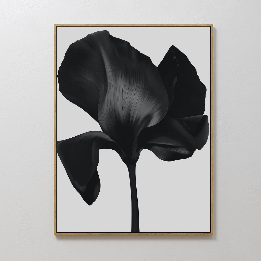 Midnight Petal Hush – black botanical canvas wall art print by Aspire Prints