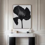 Midnight Petal Hush – black botanical canvas wall art print by Aspire Prints