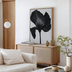 Midnight Petal Hush – black botanical canvas wall art print by Aspire Prints