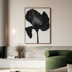 Midnight Petal Hush – black botanical canvas wall art print by Aspire Prints
