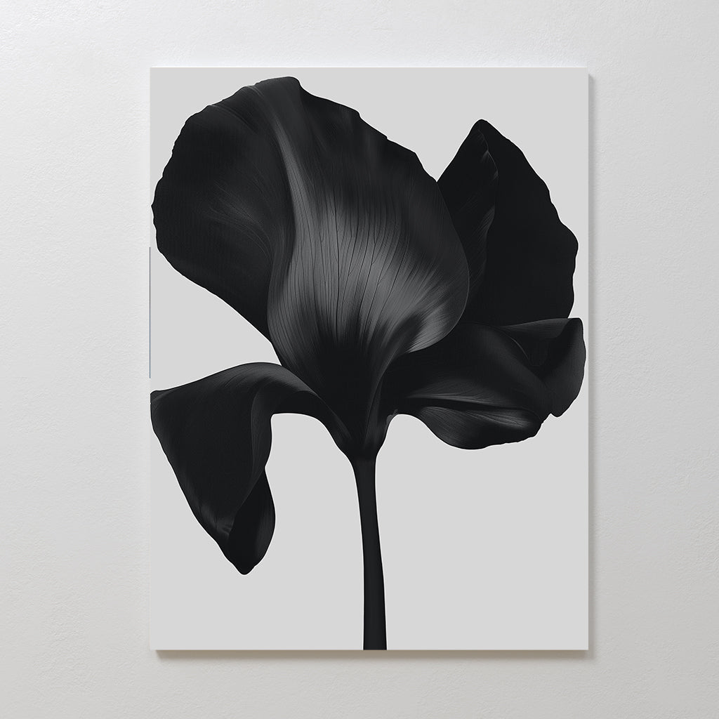 Midnight Petal Hush – black botanical canvas wall art print by Aspire Prints