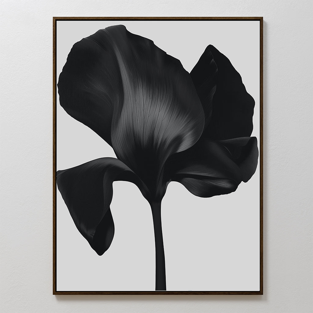 Midnight Petal Hush – black botanical canvas wall art print by Aspire Prints