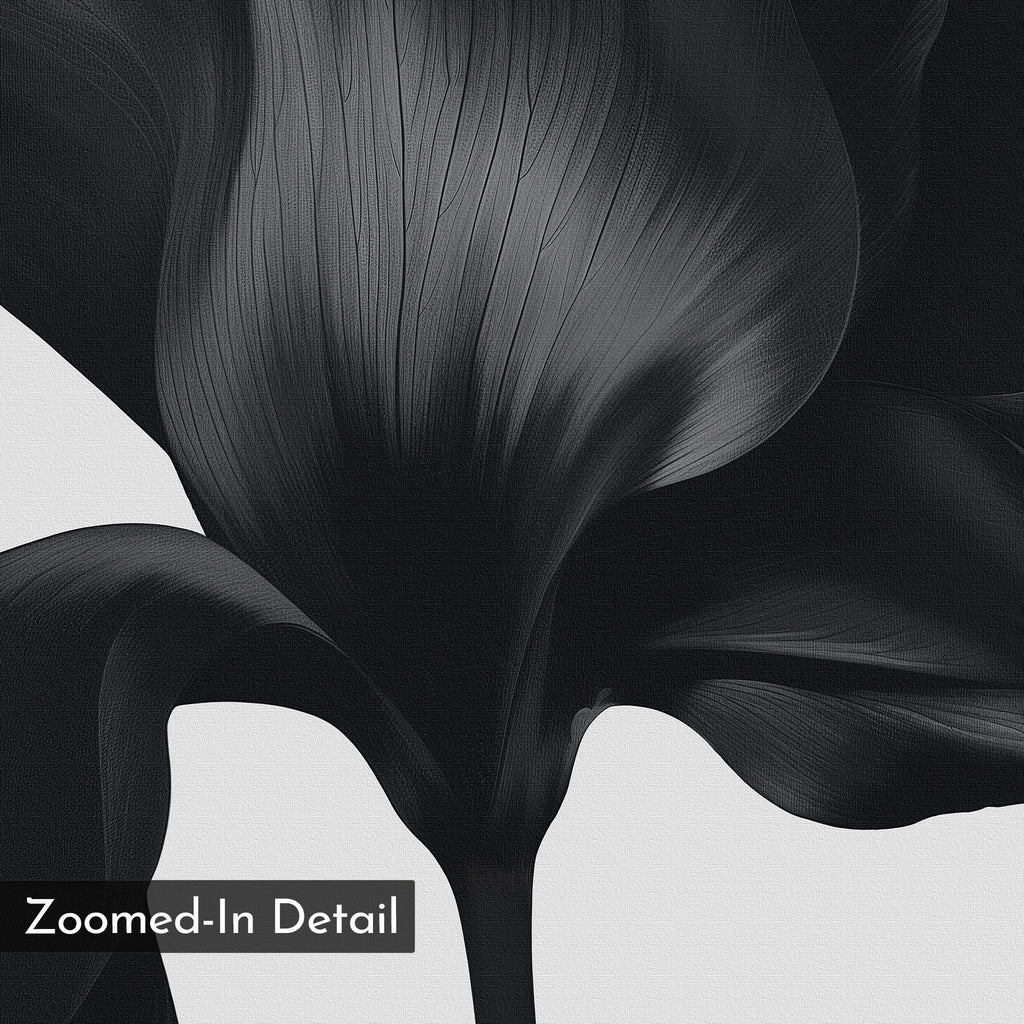 Midnight Petal Hush – black botanical canvas wall art print by Aspire Prints