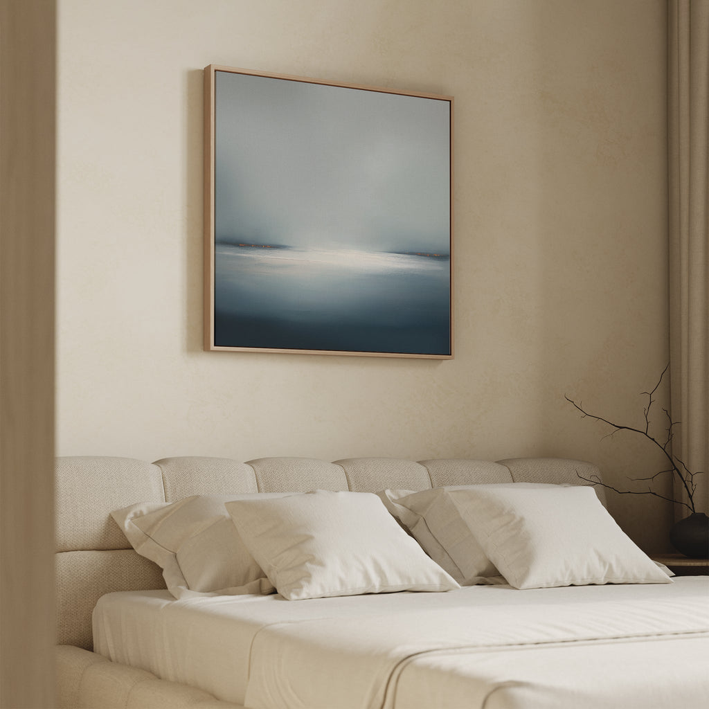 Emberline Stillness – blue coastal canvas wall art print by Aspire Prints