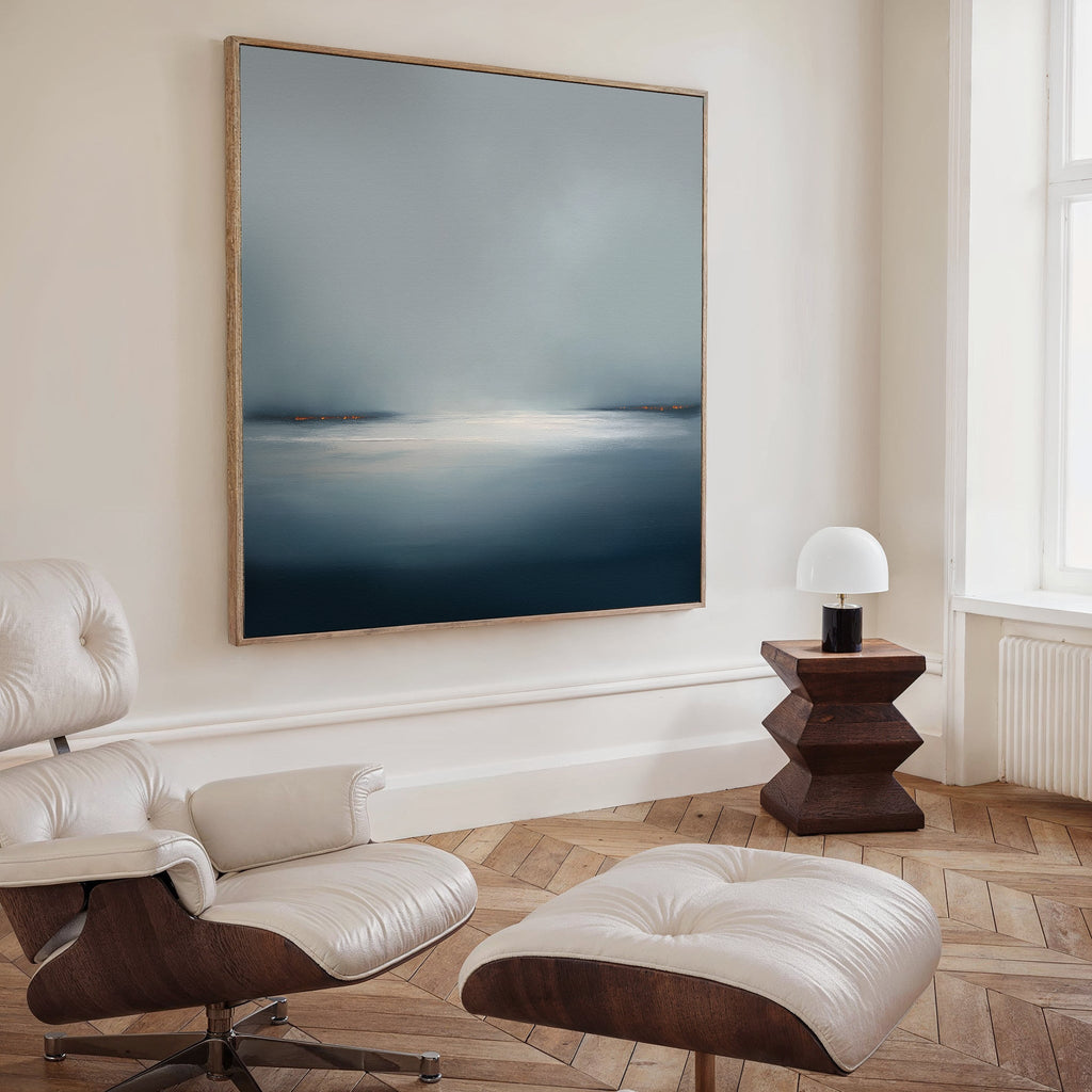 Emberline Stillness – blue coastal canvas wall art print by Aspire Prints
