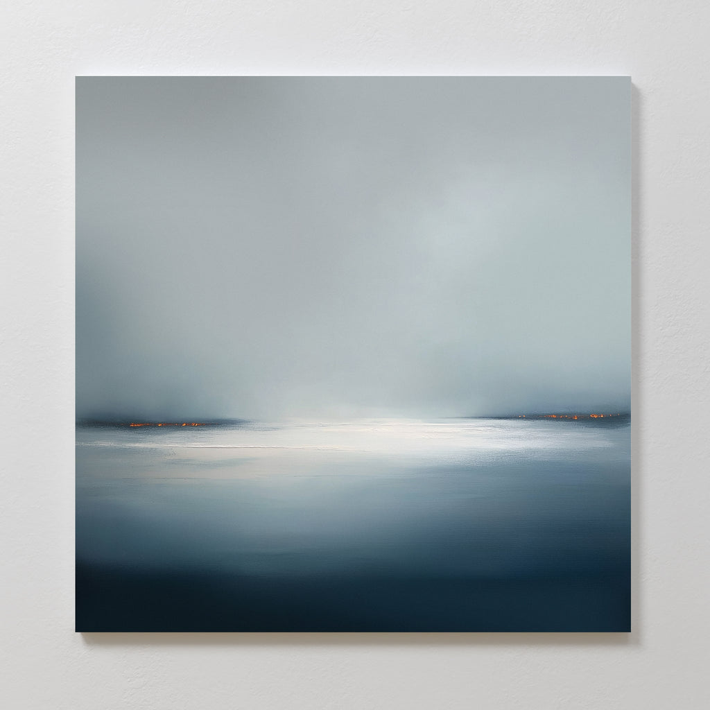 Emberline Stillness – blue coastal canvas wall art print by Aspire Prints