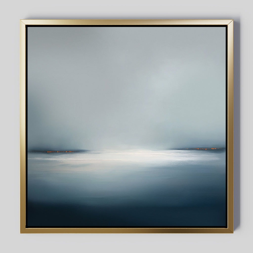 Emberline Stillness – blue coastal canvas wall art print by Aspire Prints