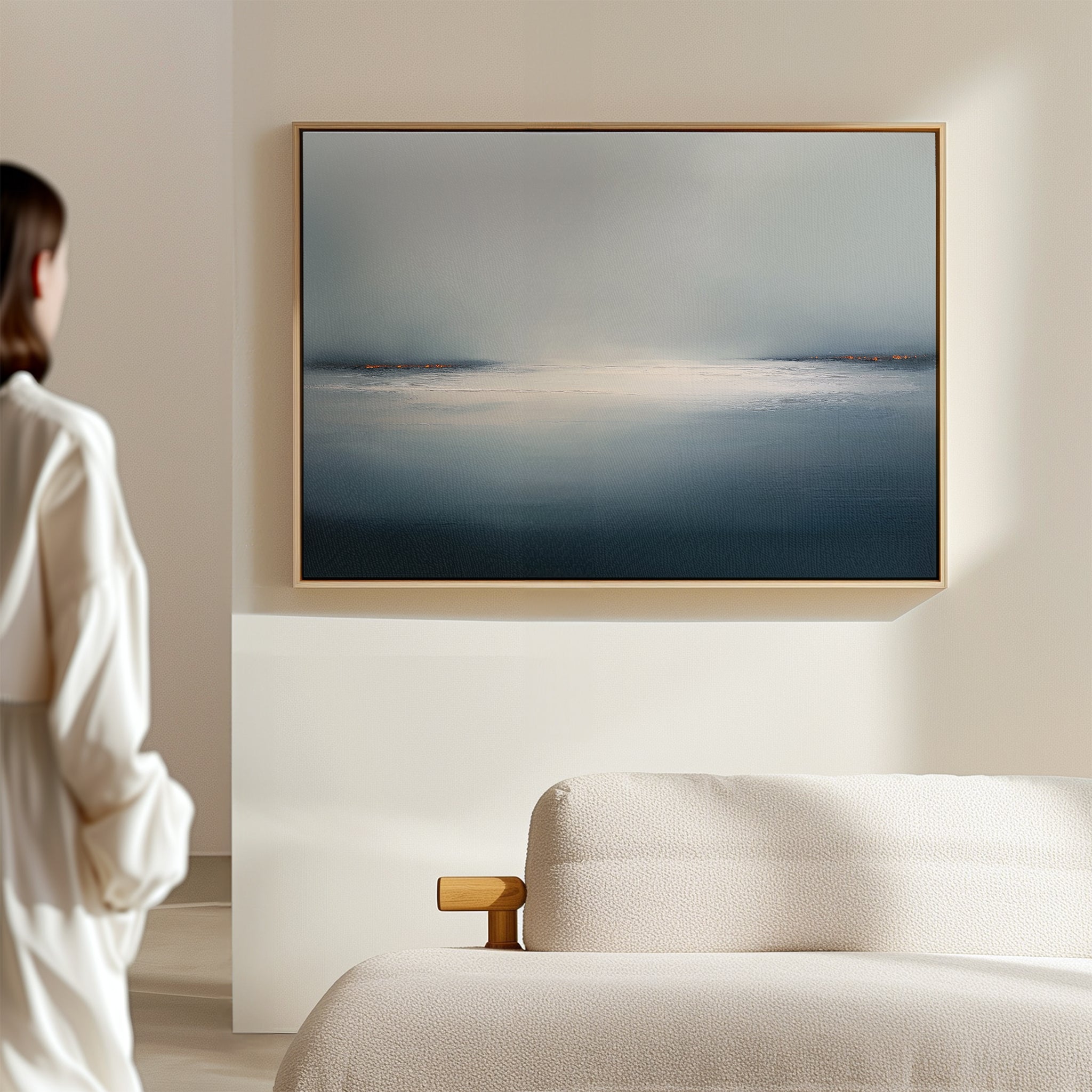 Emberline Stillness – blue coastal canvas wall art print by Aspire Prints