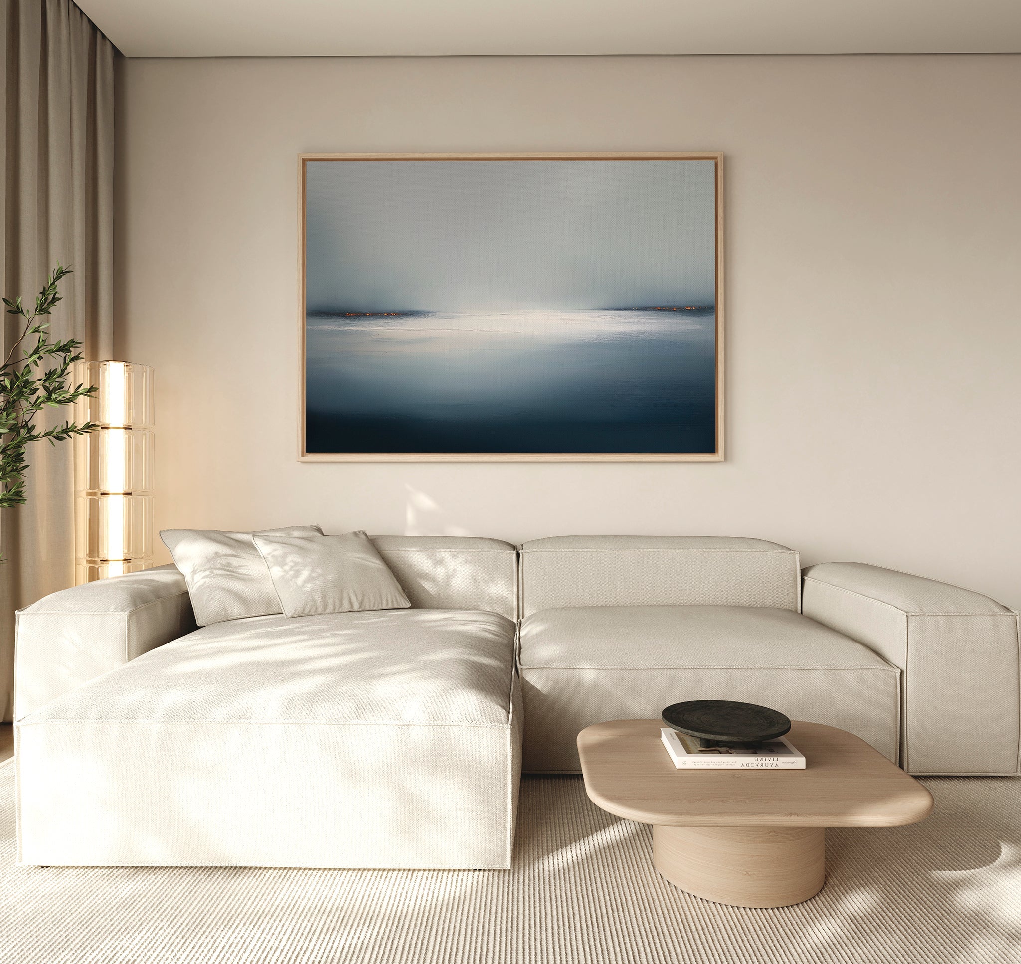 Emberline Stillness – blue coastal canvas wall art print by Aspire Prints