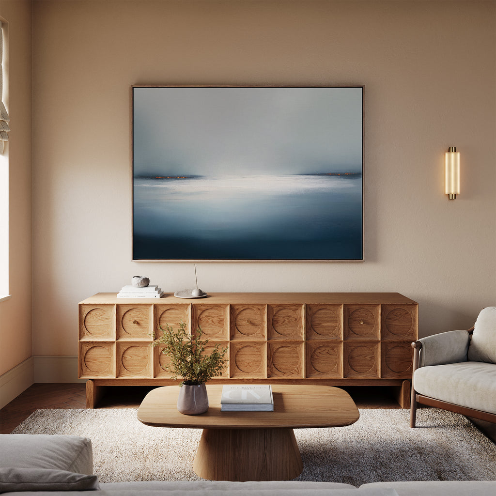 Emberline Stillness – blue coastal canvas wall art print by Aspire Prints