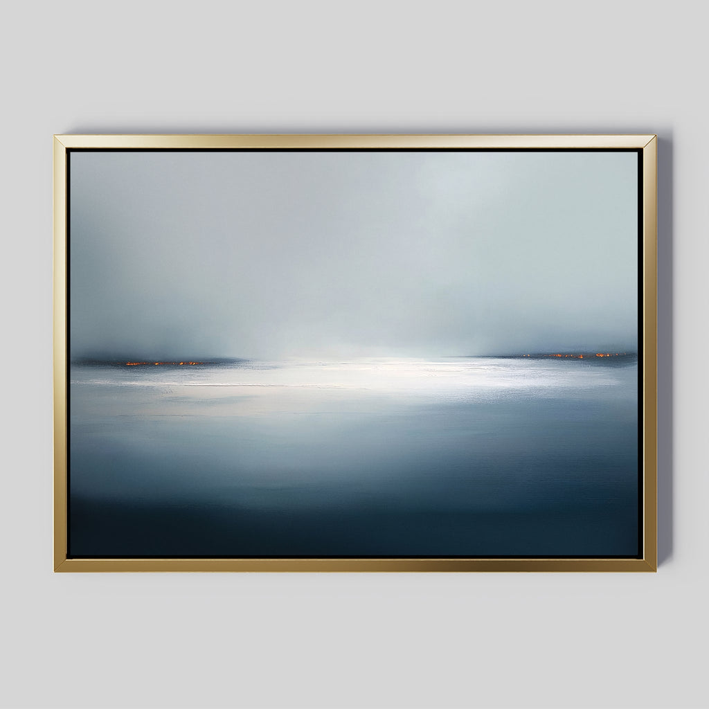 Emberline Stillness – blue coastal canvas wall art print by Aspire Prints