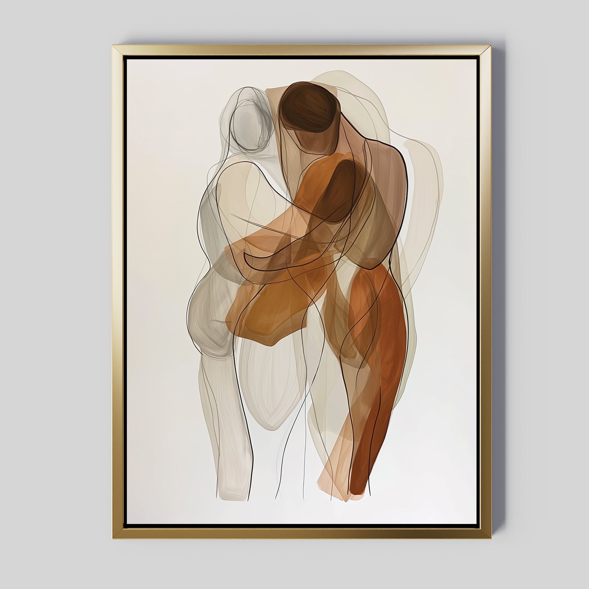 Tender Hold – earthy brown abstract canvas wall art print by Aspire Prints