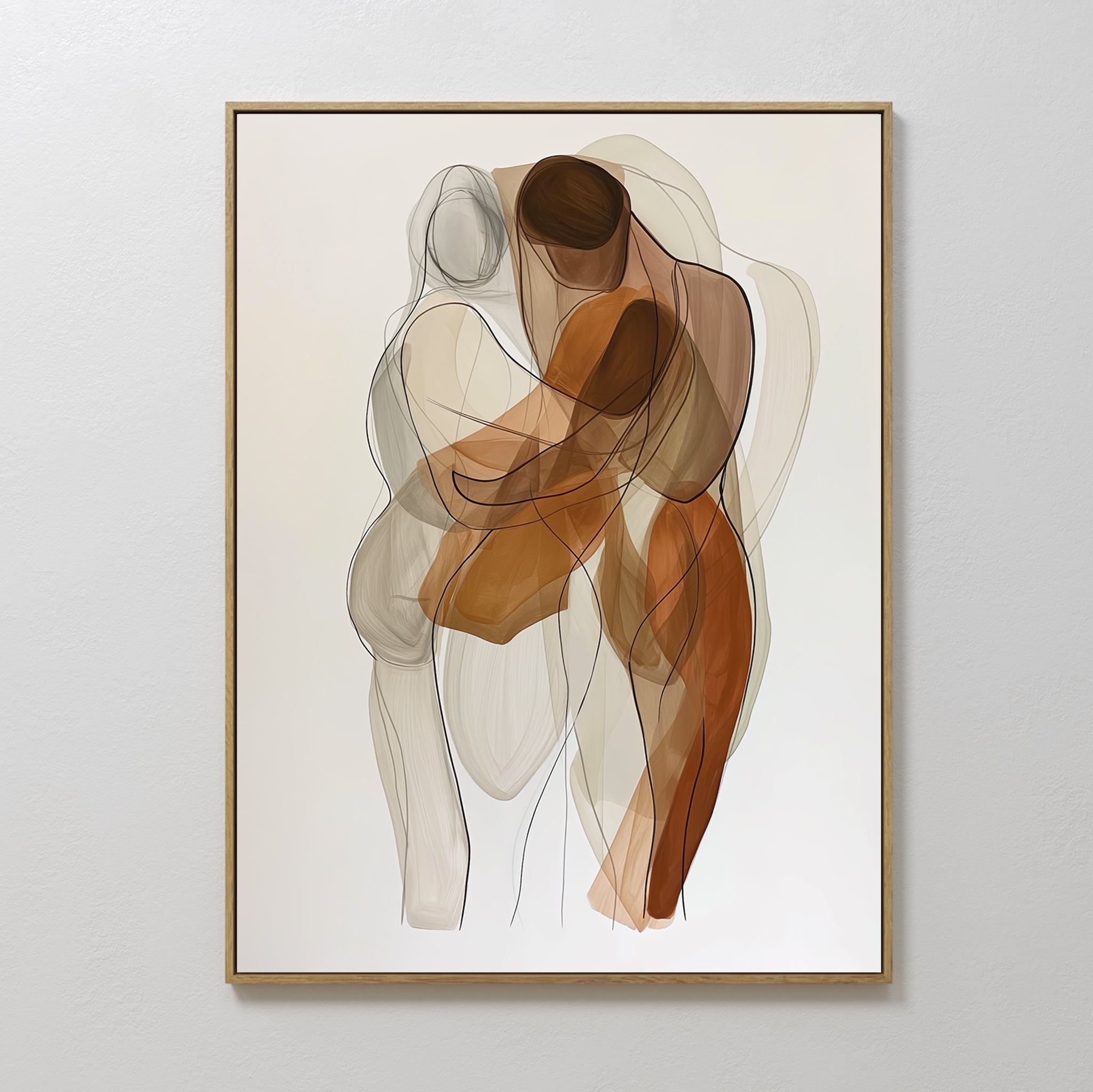 Tender Hold – earthy brown abstract canvas wall art print by Aspire Prints