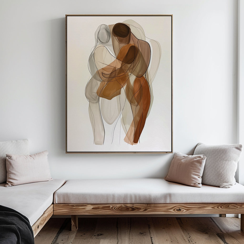 Tender Hold – earthy brown abstract canvas wall art print by Aspire Prints