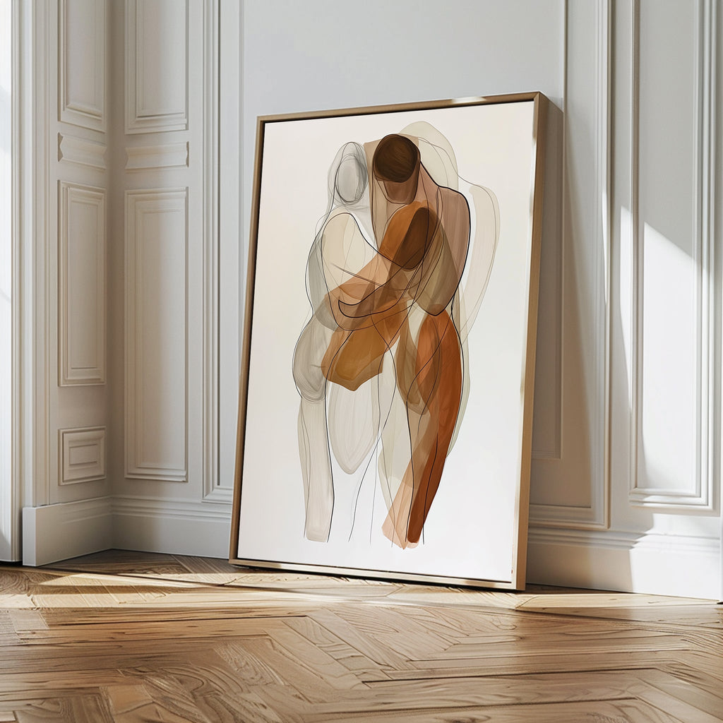 Tender Hold – earthy brown abstract canvas wall art print by Aspire Prints