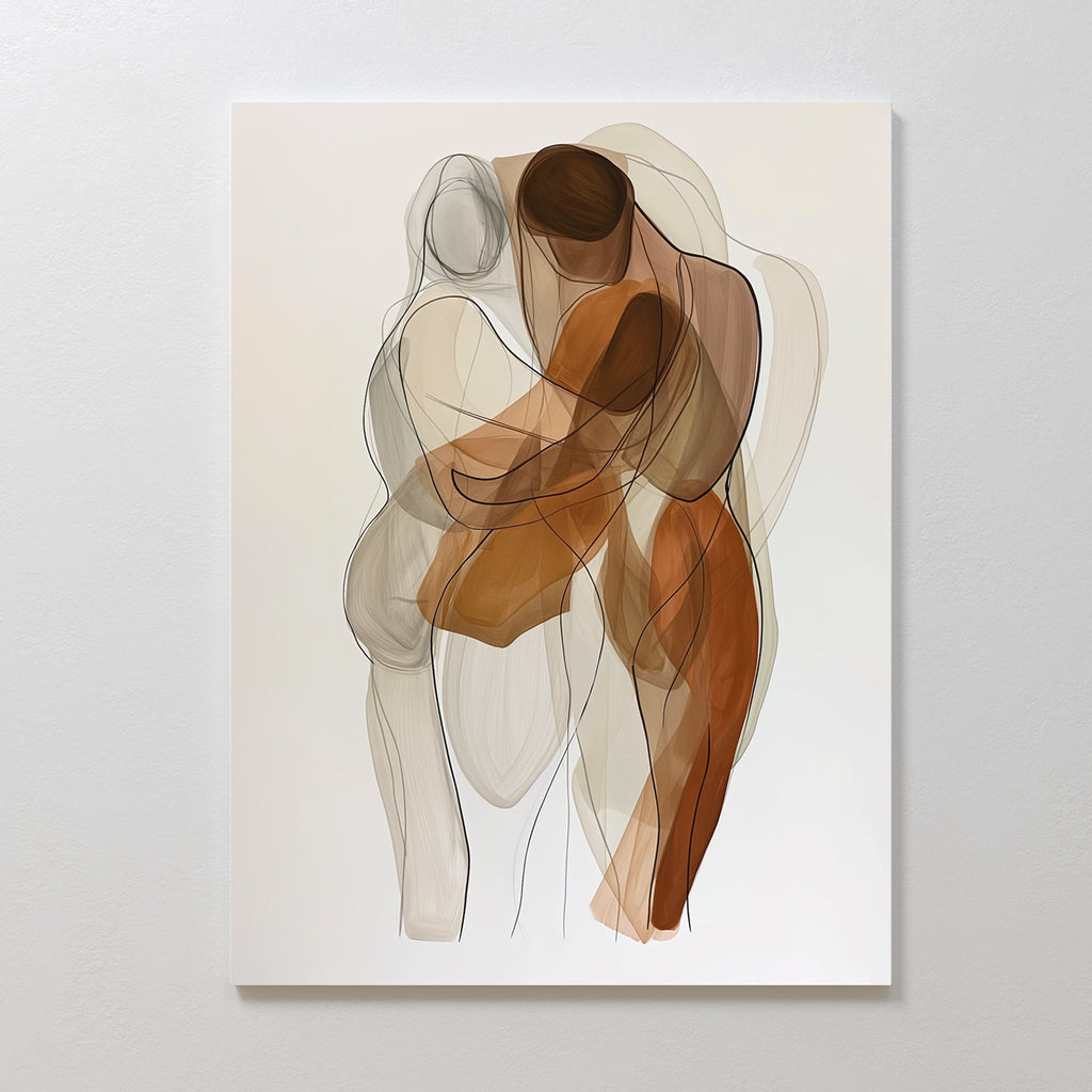Tender Hold – earthy brown abstract canvas wall art print by Aspire Prints